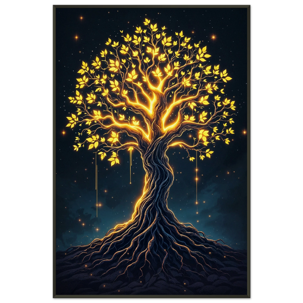 Golden Lumina - Mystical Tree Framed Poster - - Metal Framed Posters
