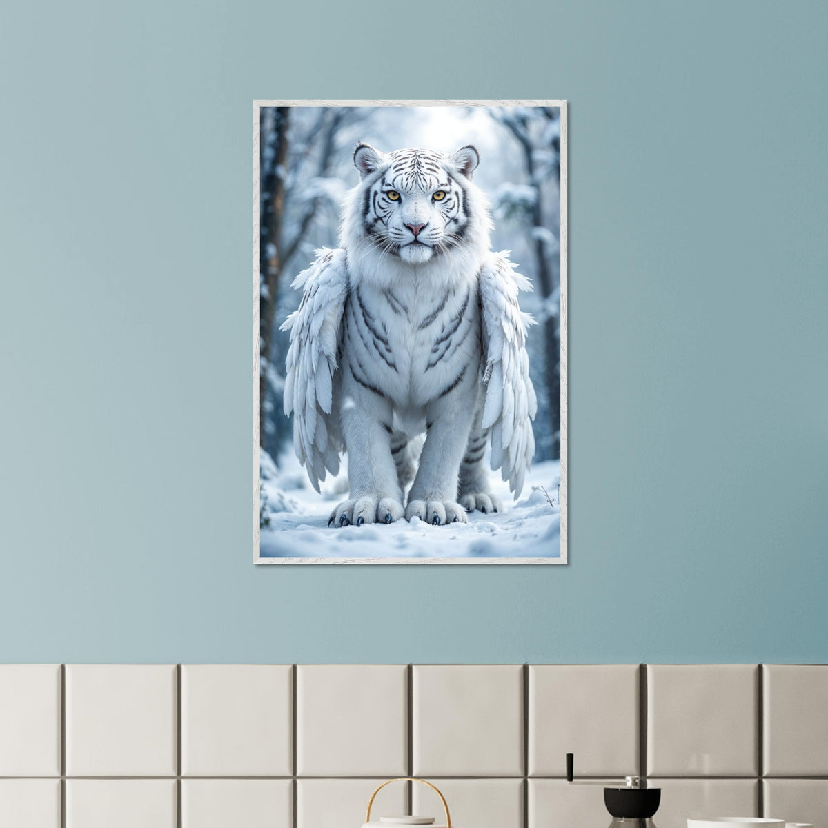 Frosted Elegance - Mythical White Tiger Framed Poster - - Framed Posters