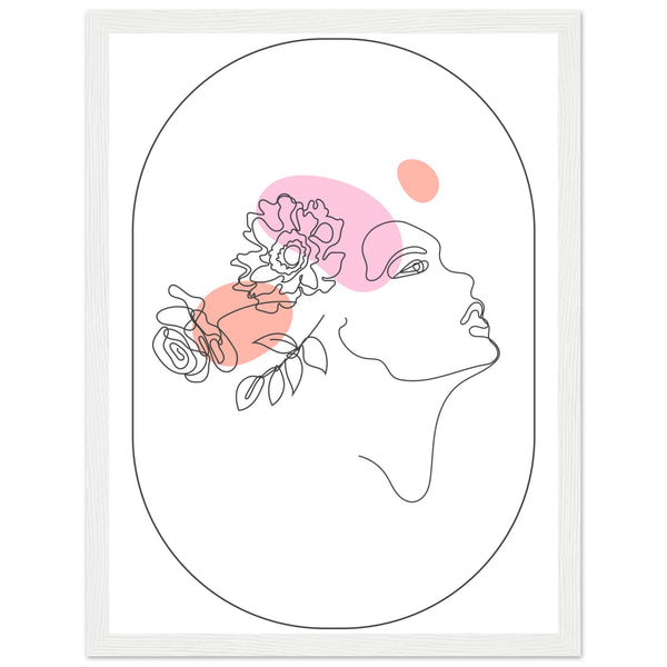 Ethereal Blossom Muse - Framed Line Art Poster - 30x40 cm 12x16″ White frame - Wooden Framed Posters