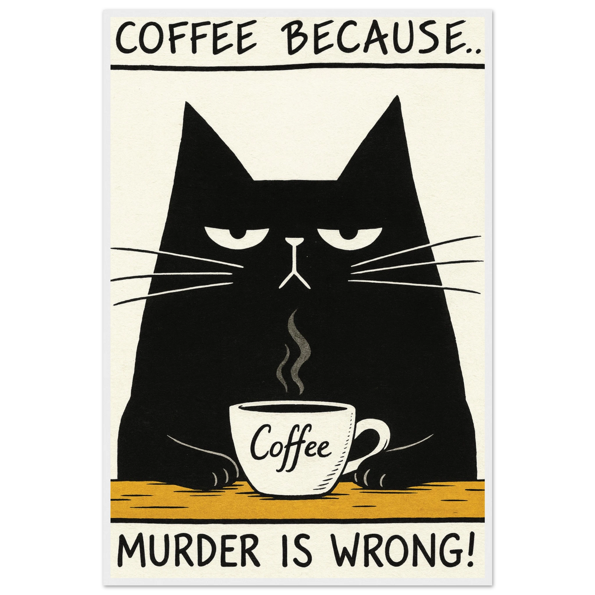Funny Cat Coffee Quote - 60x90 cm 24x36″ - Wooden Framed Posters