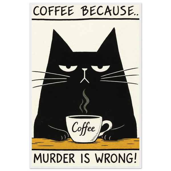 Funny Cat Coffee Quote - 60x90 cm 24x36″ - Wooden Framed Posters