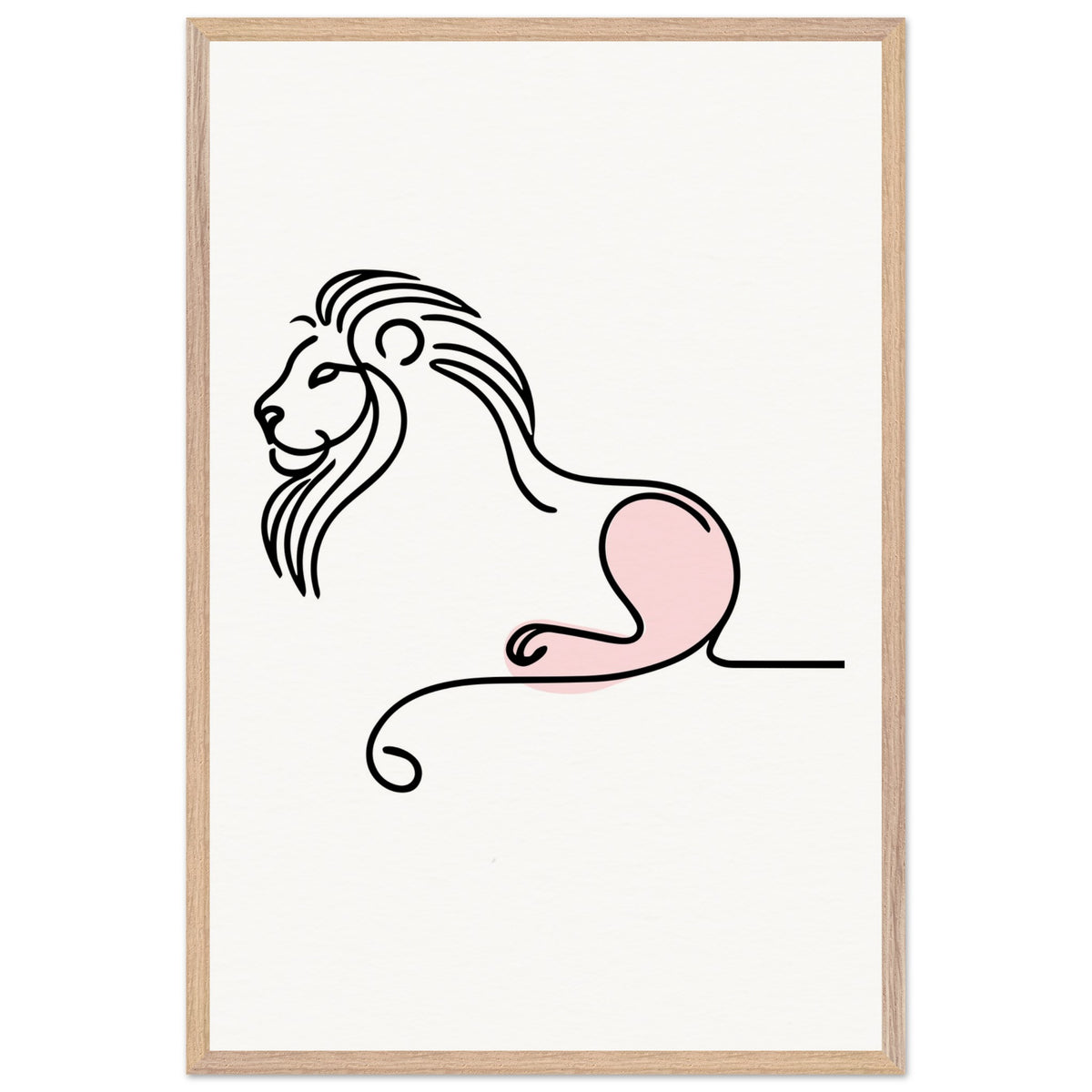 Majestic Serenity - Lion Line Art Poster - 60x90 cm 24x36″ Wood frame - Wooden Framed Posters