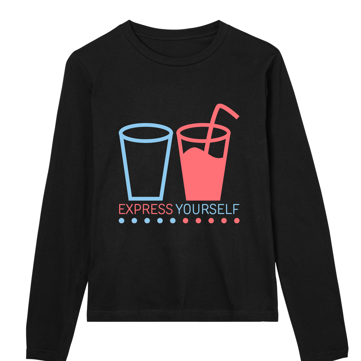 Cool & Expressive - Blue Drink Graphic Tee - Black women - Long Sleeve T-shirts