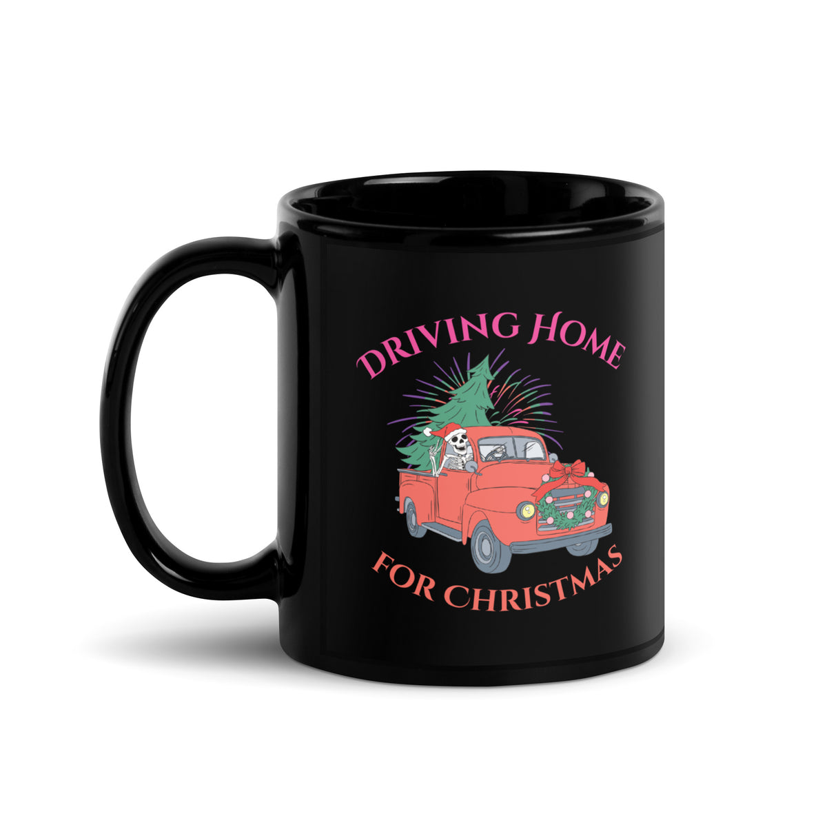 Driving Home for Christmas Black Glossy Mug - Whimsical Festive Cheer - 11 oz - Mugs