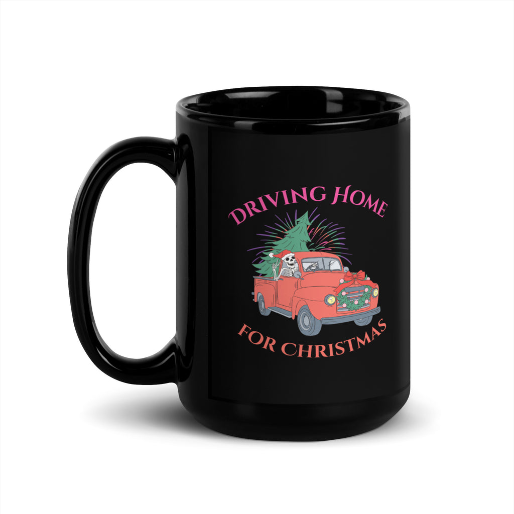 Driving Home for Christmas Black Glossy Mug - Whimsical Festive Cheer - 15 oz - Mugs