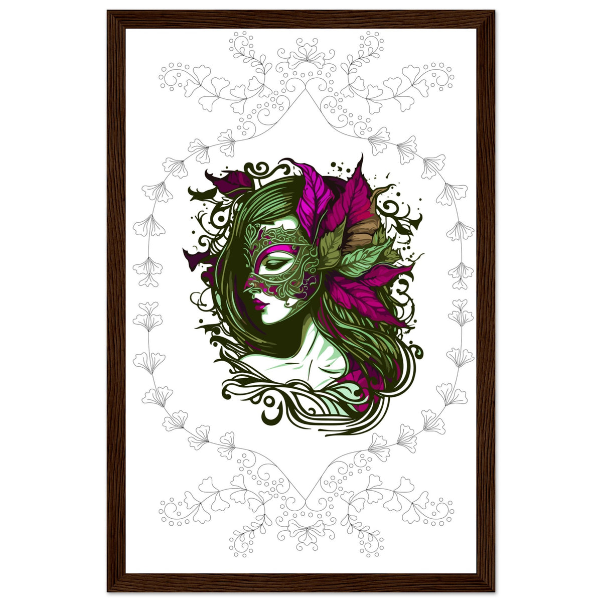 Masked Enchantment - Deluxe Framed Poster - 28x43 cm XL (11x17″) Dark wood frame - Framed Posters