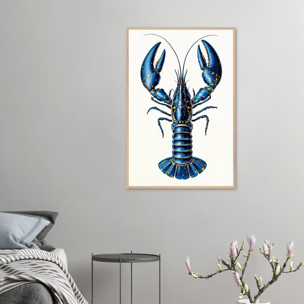 Vibrant Blue Lobster – Art Print for Sea Enthusiasts - Wood frame - Wooden Framed Posters