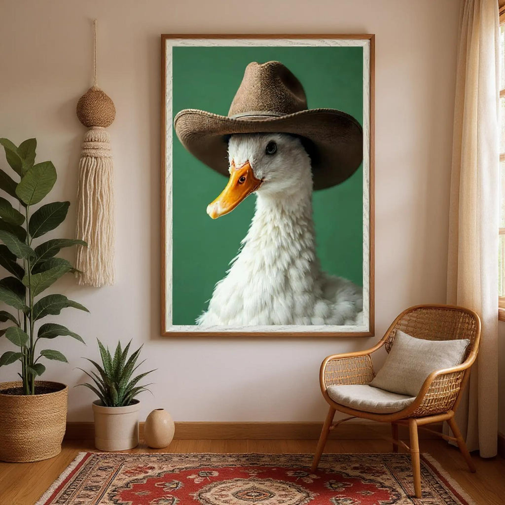 Duck with a Hat – Framed Wall Art for All Ages - - Wooden Framed Posters