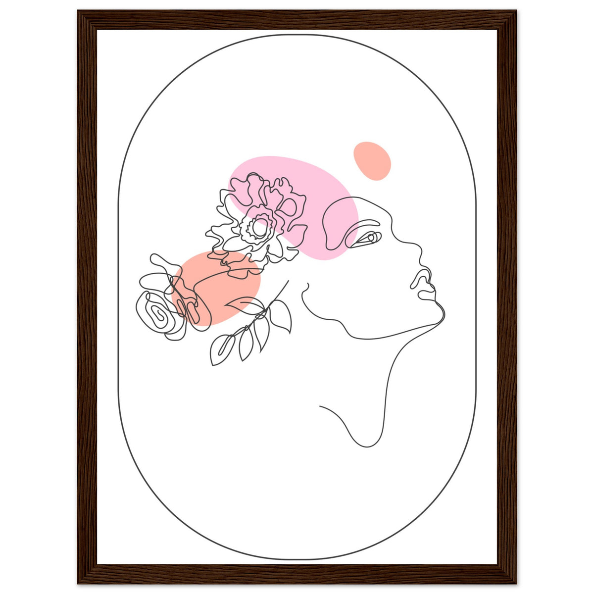 Ethereal Blossom Muse - Framed Line Art Poster - 30x40 cm 12x16″ Dark wood frame - Wooden Framed Posters