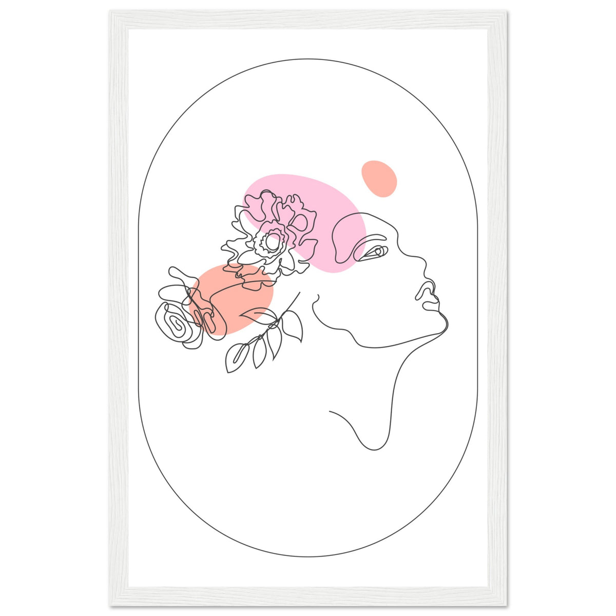 Ethereal Blossom Muse - Framed Line Art Poster - 28x43 cm XL (11x17″) White frame - Wooden Framed Posters