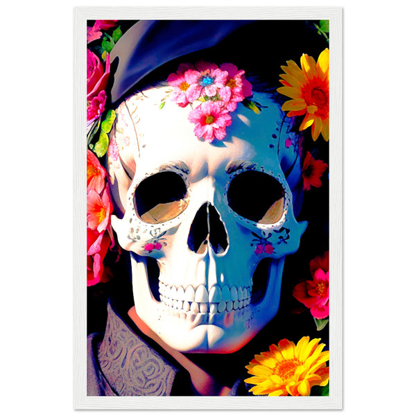 Mystical Bloom - Premium Floral Skull Poster - 28x43 cm XL (11x17″) White frame - Wooden Framed Posters