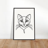 Timeless Cat Line Art - Natural Wood Framed Elegance - - Wooden Framed Posters