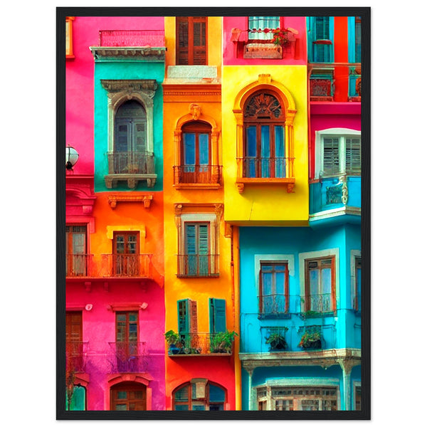 Vibrant Dreams - Colorful Cityscape Art - 45x60 cm 18x24″ Black frame - Wooden Framed Poster