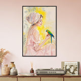 Grace in Bloom - Feminine Portrait with Tropical Flair - Black frame - Framed Posters