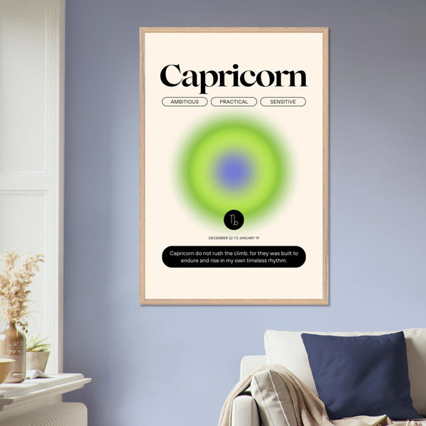 Zodiac Wall Art Framed Poster for Astrology Lovers - Wood frame Capricorn - Wooden Framed Posters