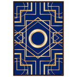 Art Deco Elegance - Blue & Gold Geometric Framed Print - 60x90 cm 24x36″ Dark wood frame - Wooden Framed Posters