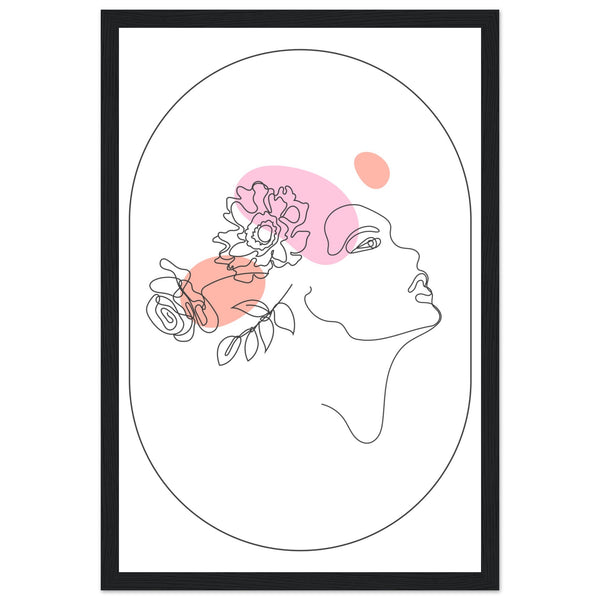 Ethereal Blossom Muse - Framed Line Art Poster - 30x45 cm 12x18″ Black frame - Wooden Framed Posters