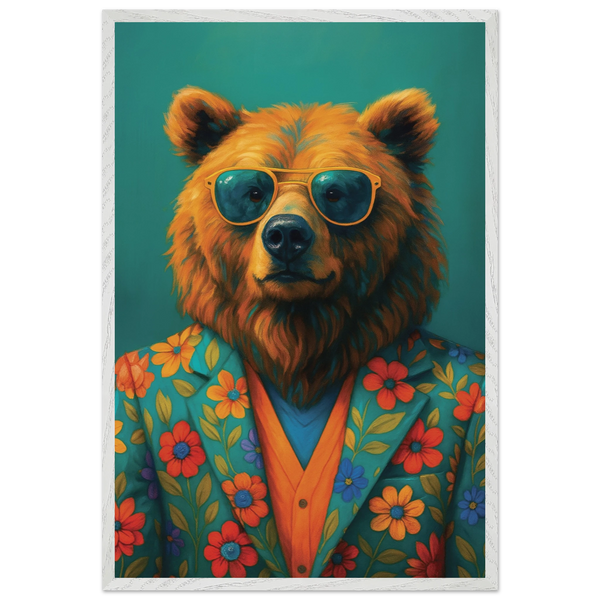 Floral Suit Bear Wall Art – A Gift of Wild Personality - - Wooden Framed Posters