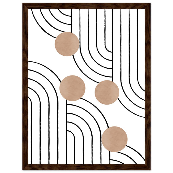 Timeless Elegance - Abstract Line Art with Natural Tones - 30x40 cm 12x16″ Dark wood frame - Wooden Framed Posters