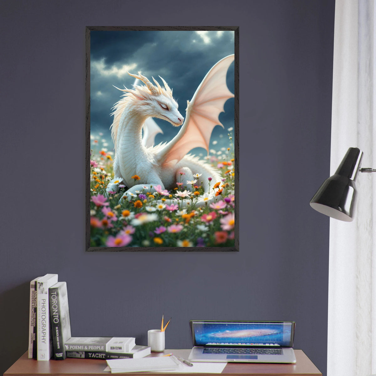 White Dragon Dreams – Metal Framed Art - Black frame - Wooden Framed Posters