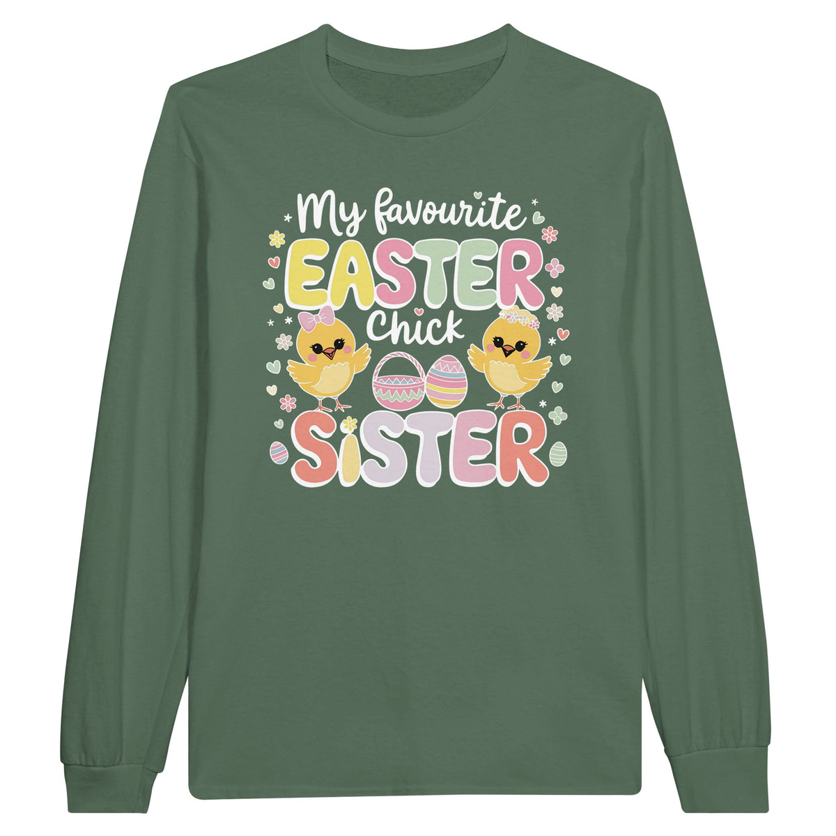 Easter Fun with My Sister – Cute Chick Shirt - Military Green - Long Sleeves T-shirts