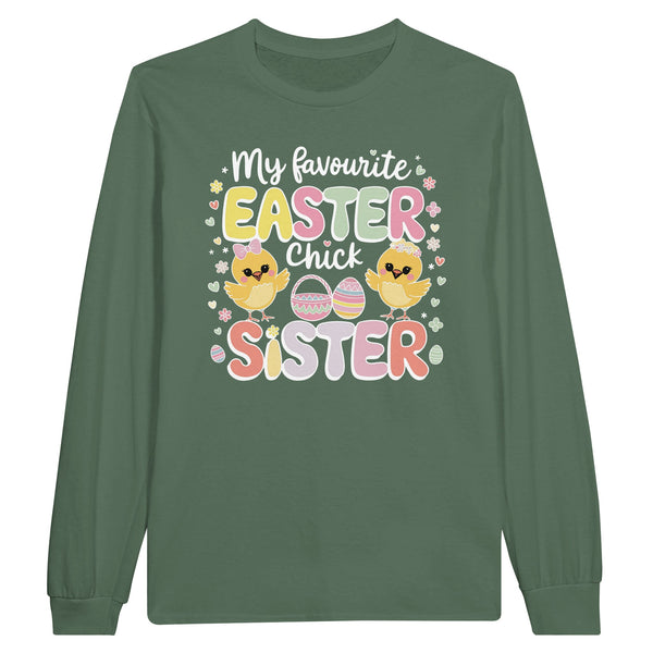 Easter Fun with My Sister – Cute Chick Shirt - Military Green - Long Sleeves T-shirts