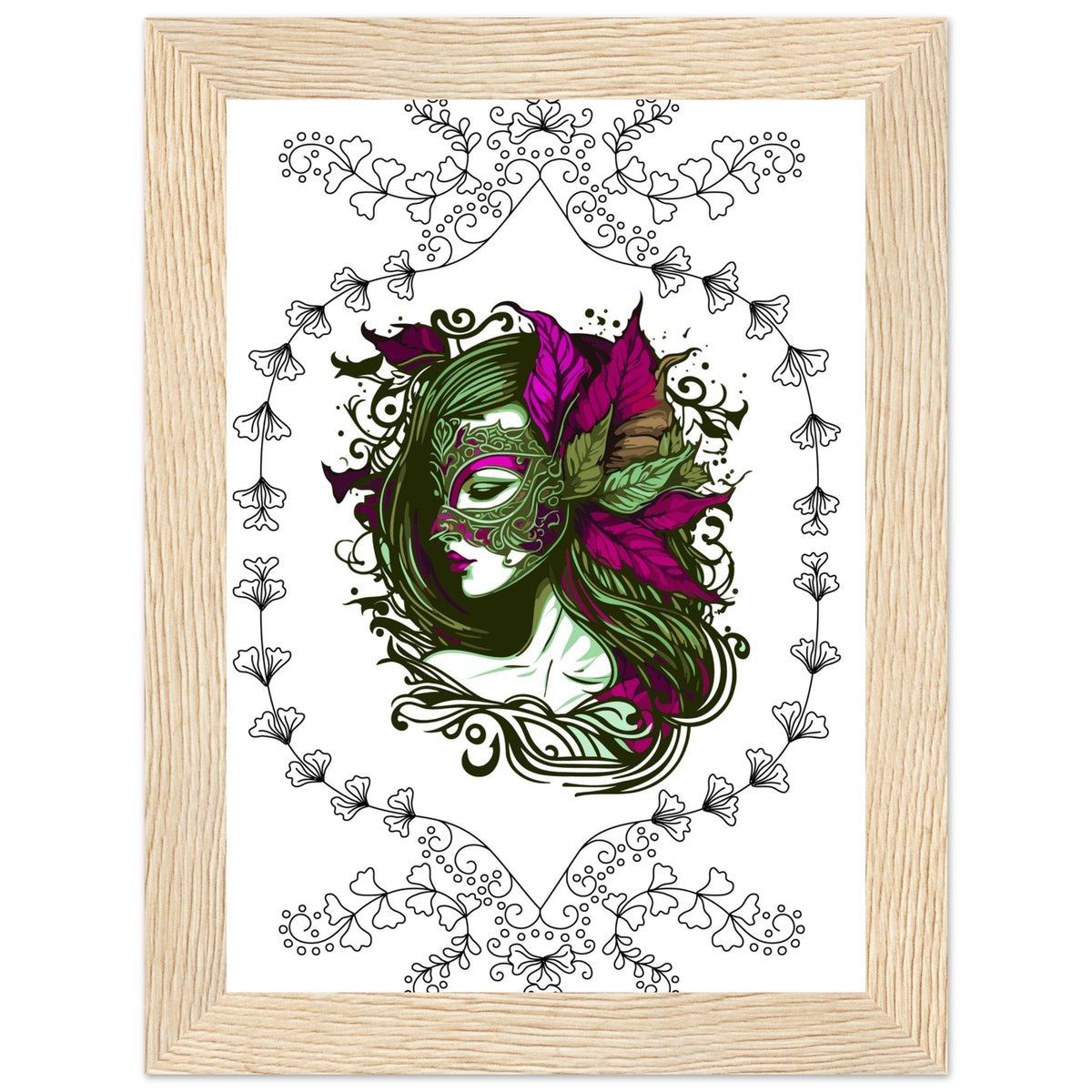 Masked Enchantment - Deluxe Framed Poster - 13x18 cm 5x7″ Wood frame - Framed Posters