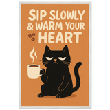 Coffee Cat Framed Poster – A Cozy Gift of Sass - - Wooden Framed Posters