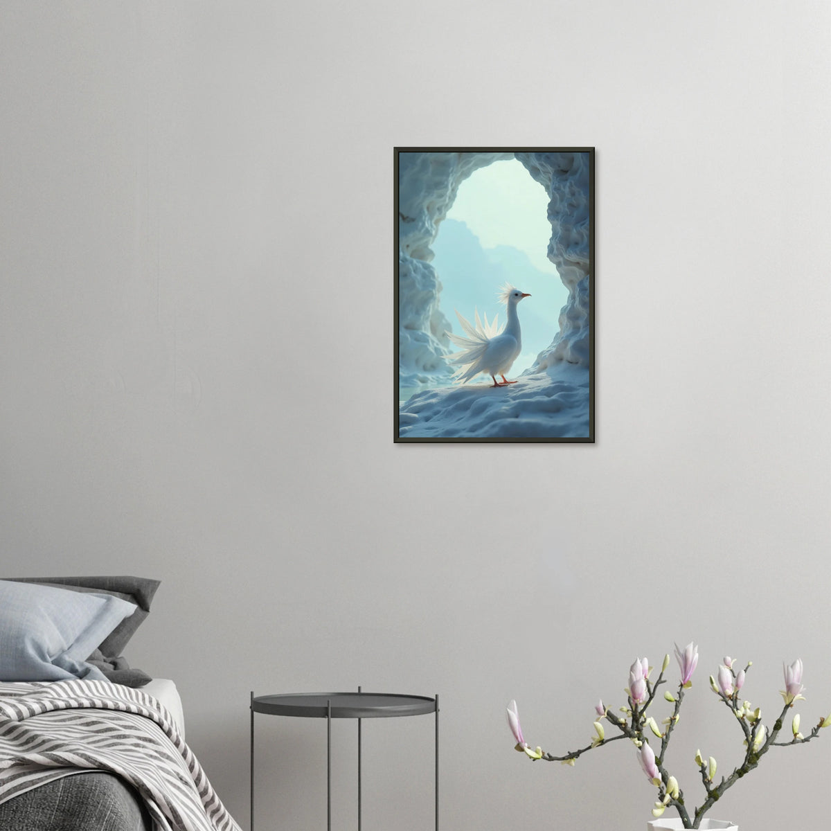 Icy Grace - White Bird in Cave Framed Poster - 40x60 cm 16x24″ - Metal Framed Posters