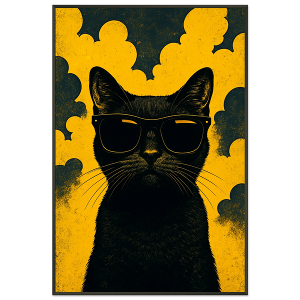 Retro Cool Cat – Gift-Ready Metal Framed Poster - - Metal Framed Posters
