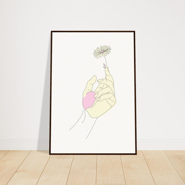 Artistic Grace - Hand & Flower Poster in Pine Wood Frame - 70x100 cm 28x40″ Dark wood frame - Wooden Framed Posters