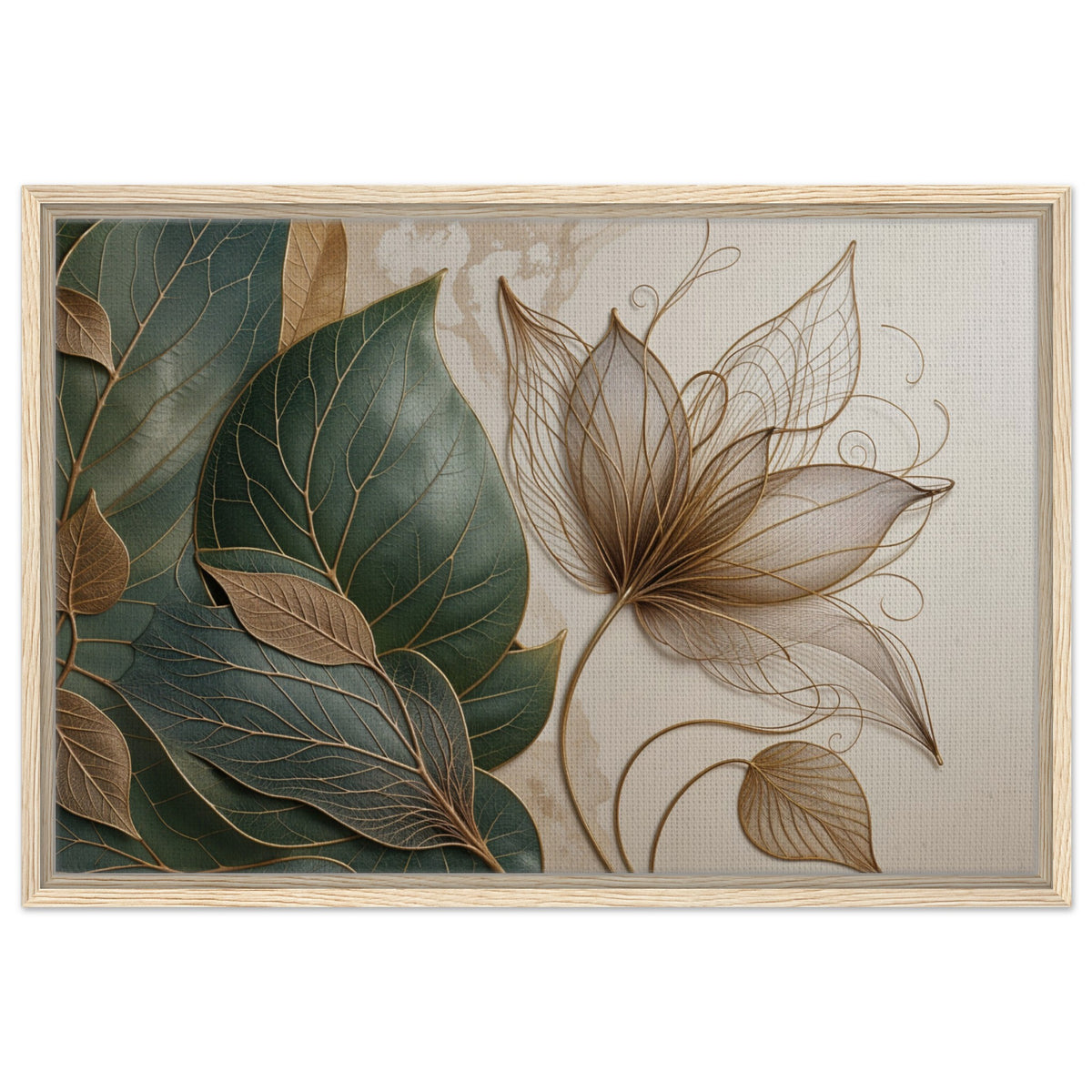 Golden Veins - Framed Botanical Canvas Masterpiece - 60x90 cm 24x36″ - Framed Canvas