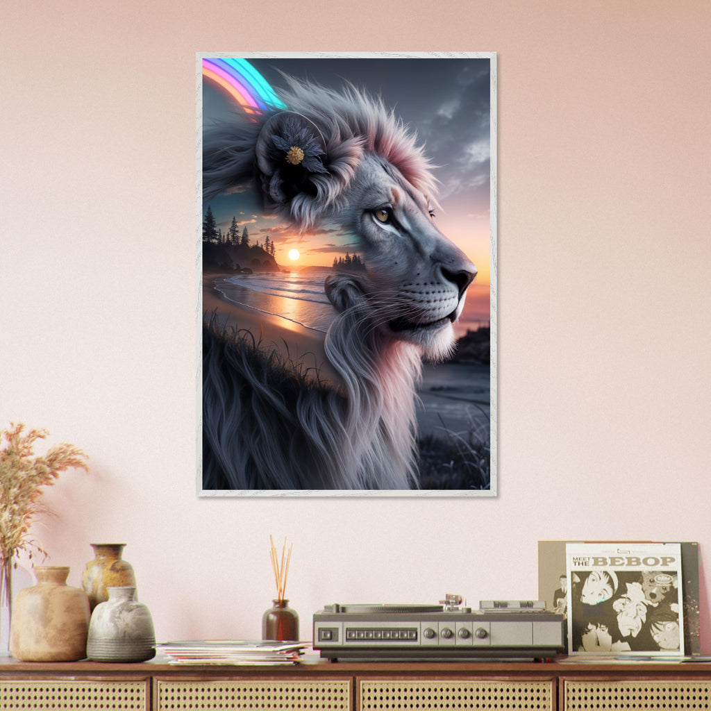 Lionhearted Elegance - Sunset Meets Power in Wall Art - White frame - Framed Posters