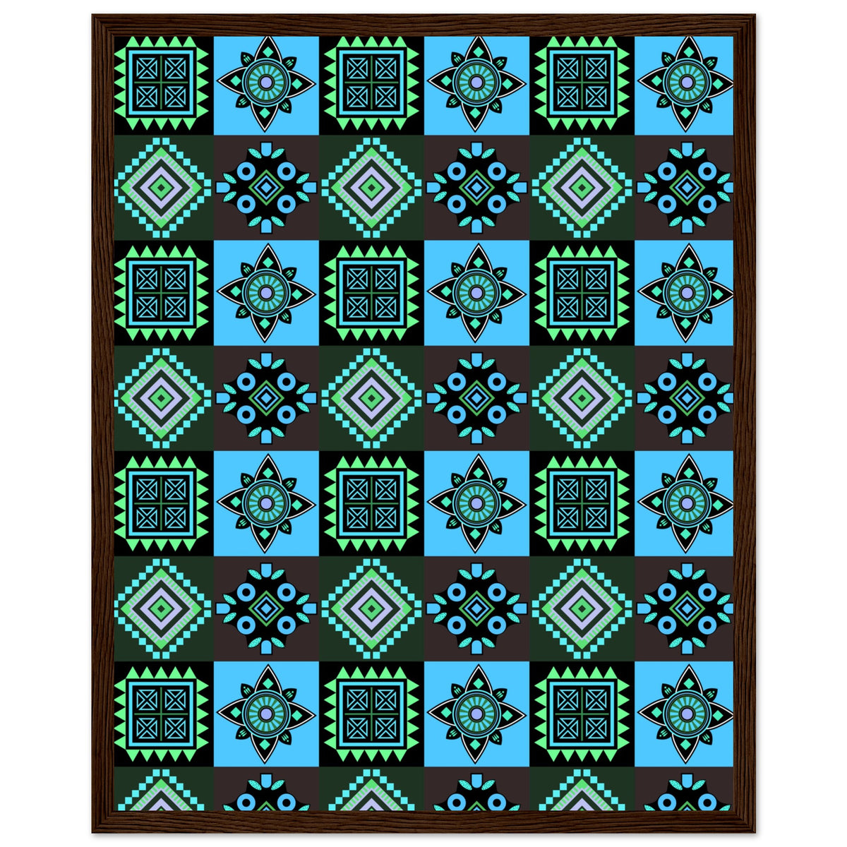 Symmetry in Blue - Luxurious Framed Print - 40x50 cm 16x20″ Dark wood frame - Wooden Framed Posters