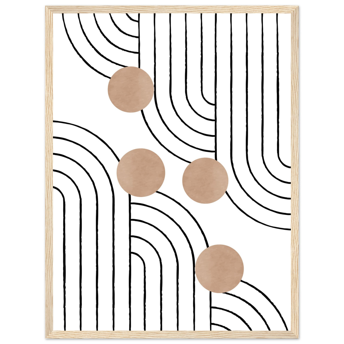 Timeless Elegance - Abstract Line Art with Natural Tones - 45x60 cm 18x24″ Wood frame - Wooden Framed Posters