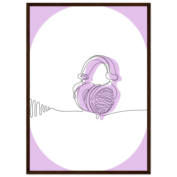 Melodic Moments - Stylish Headphones Print - 50x70 cm 20x28″ Dark wood frame - Framed Prints