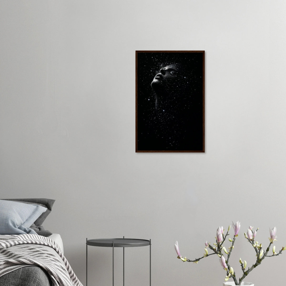 Humanity & Stars - Ethereal Portrait Art Print - 40x60 cm 16x24″ Dark wood frame - Wooden Framed Posters