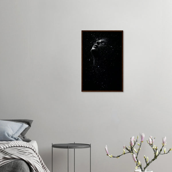 Humanity & Stars - Ethereal Portrait Art Print - 40x60 cm 16x24″ Dark wood frame - Wooden Framed Posters