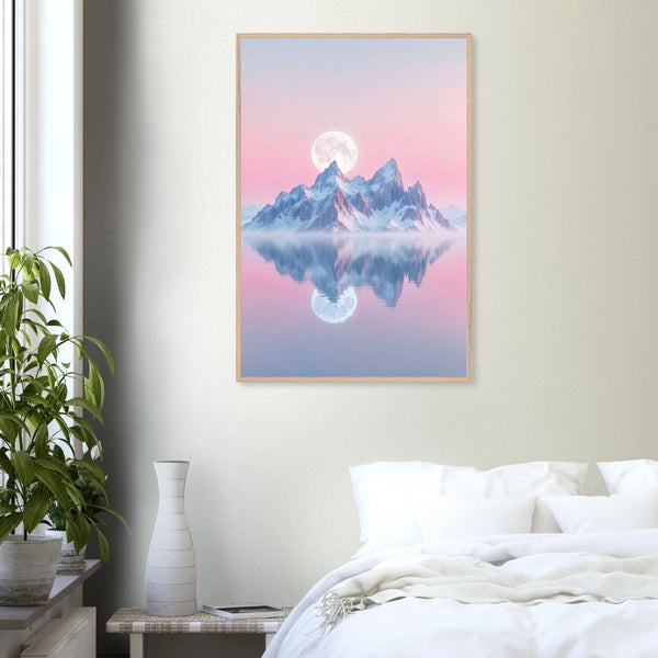Gift Stillness & Light – Lunar Peaks Wooden Poster - Wood frame - Wooden Framed Posters