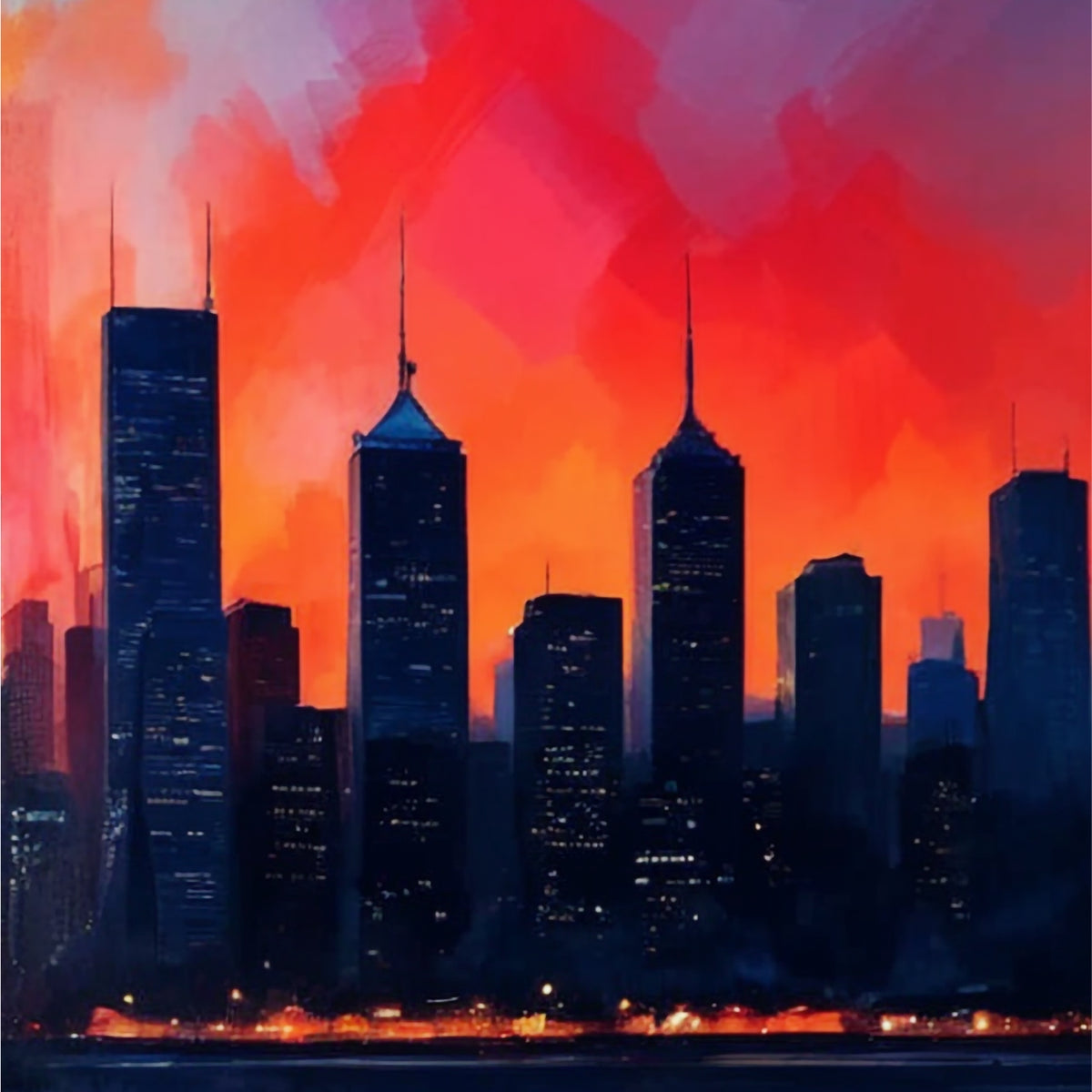 Radiant Cityscape at Dusk - - Framed Posters