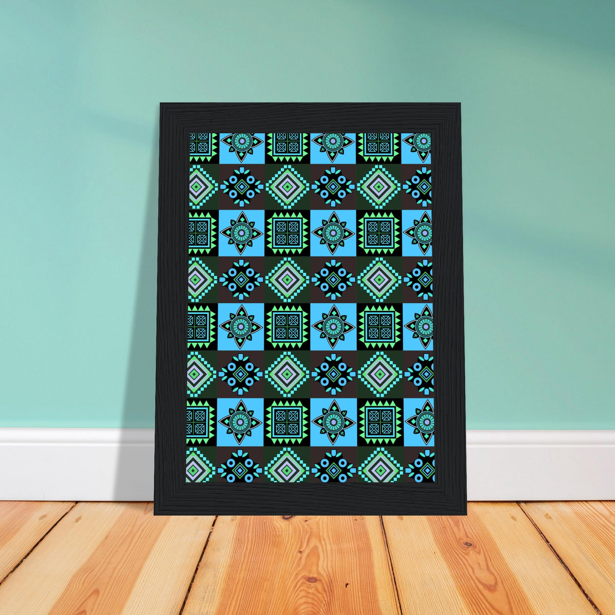 Symmetry in Blue - Luxurious Framed Print - - Wooden Framed Posters