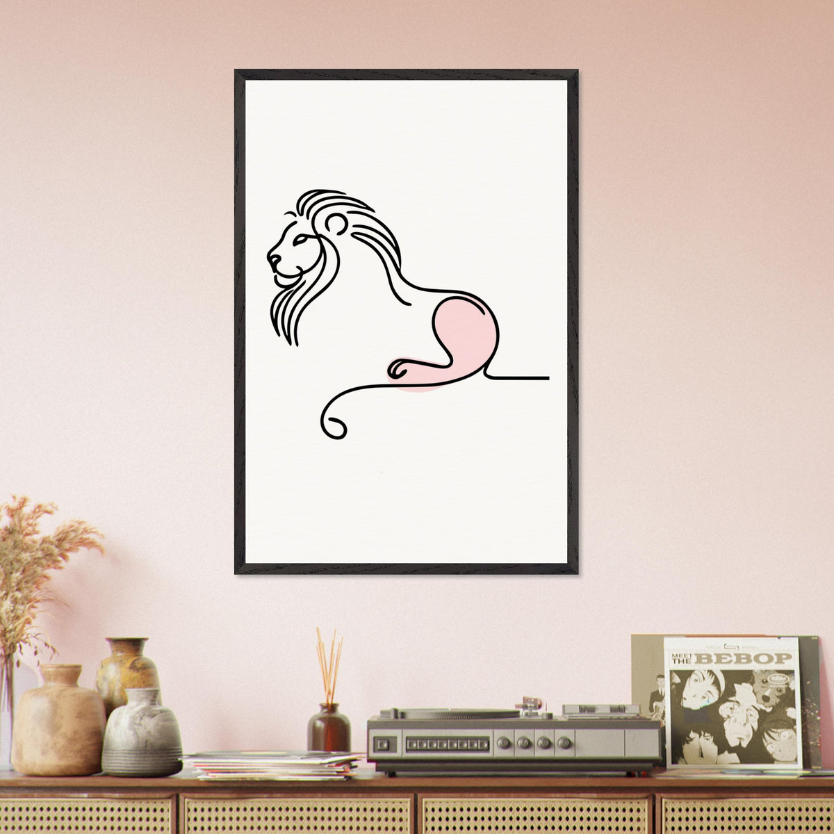 Majestic Serenity - Lion Line Art Poster - - Wooden Framed Posters