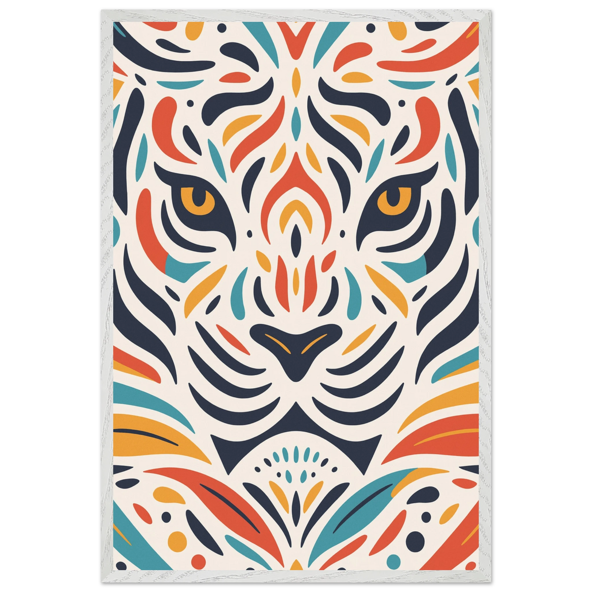 Abstract Tiger Wooden Framed Poster – Bold Art Gift - White frame - Wooden Framed Posters
