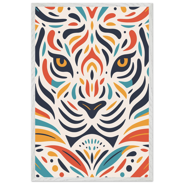 Abstract Tiger Wooden Framed Poster – Bold Art Gift - White frame - Wooden Framed Posters