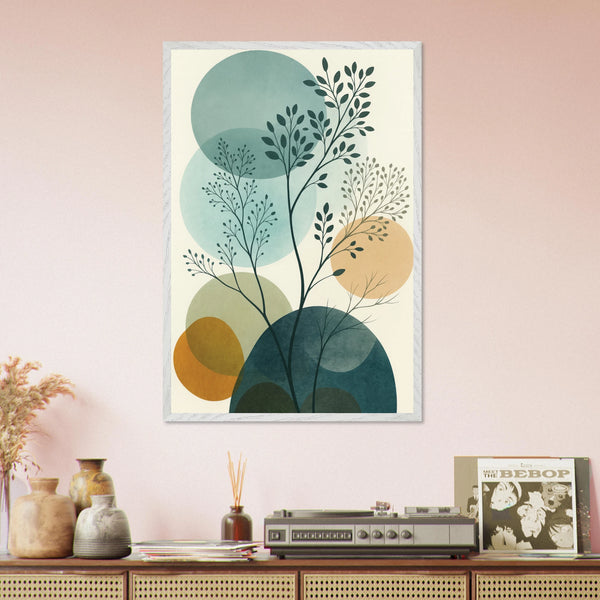 Minimalist Leaf Art Print – Organic Wooden Frame Gift - - Wooden Framed Posters