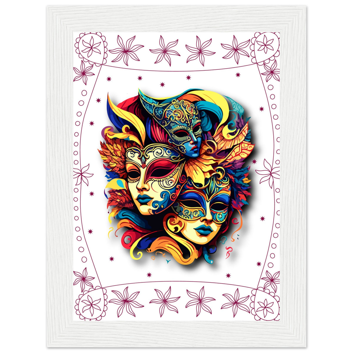 Colorful Mask Trio - Luxury Framed Print - 13x18 cm 5x7″ White frame - Wooden Framed Posters