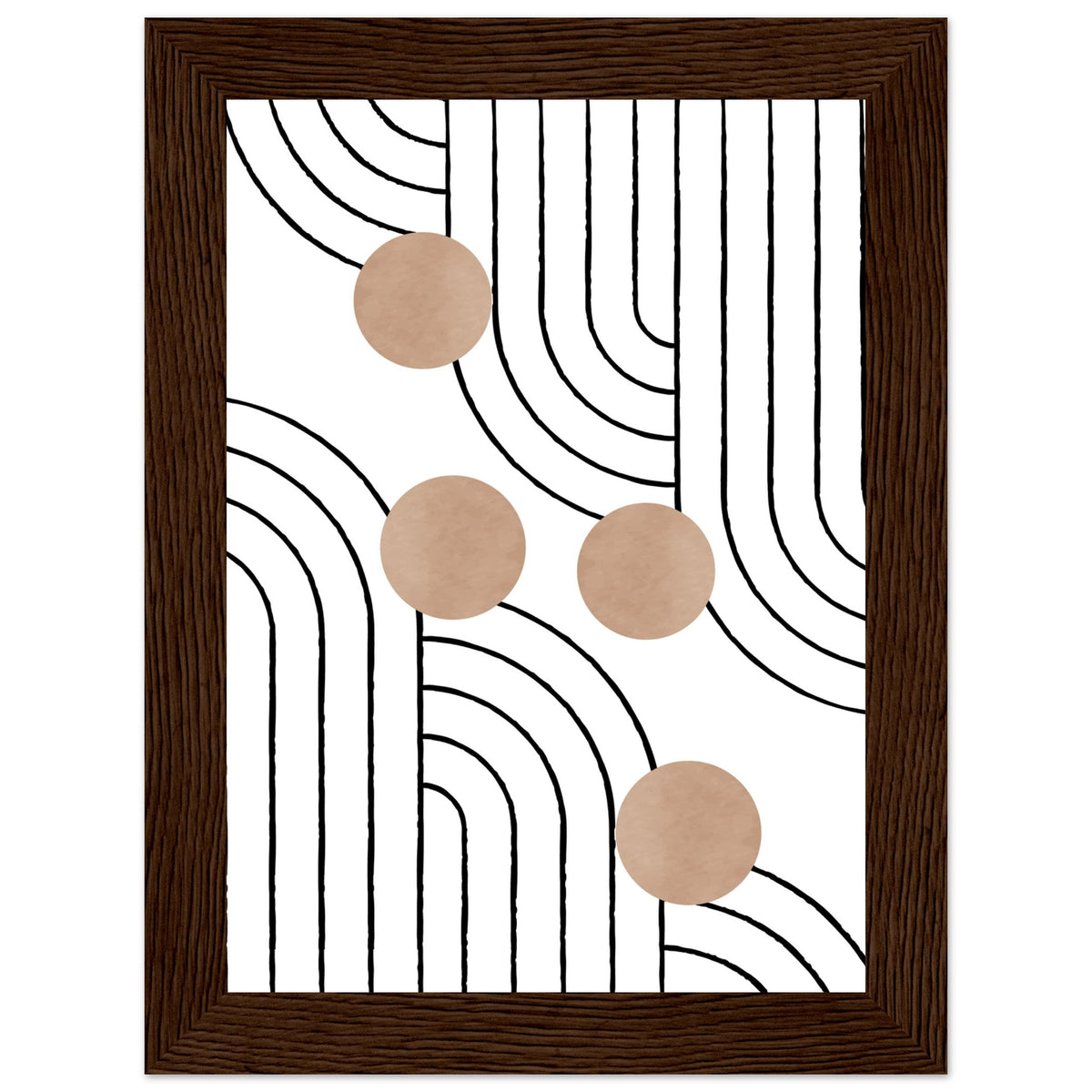 Timeless Elegance - Abstract Line Art with Natural Tones - 13x18 cm 5x7″ Dark wood frame - Wooden Framed Posters