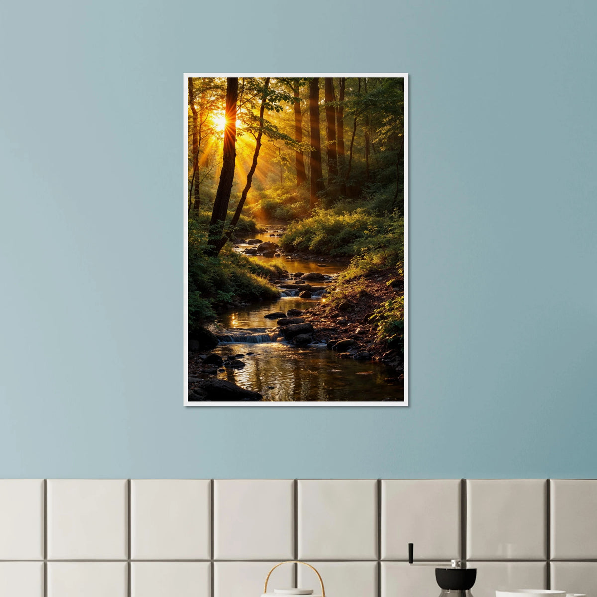 Golden Forest Glow – Poster for Nature Lovers - White frame - Wooden Framed Posters