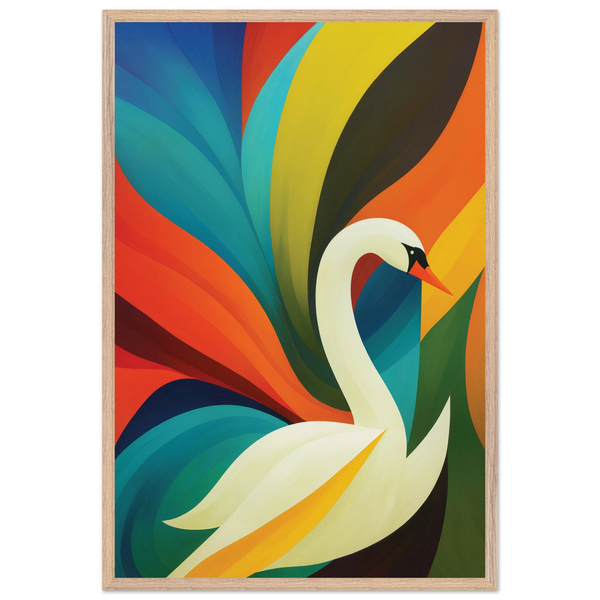 Retro Swan Wooden Framed Poster – Elegant Art Gift - Wood frame - Wooden Framed Posters