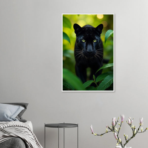 Emerald Gaze - Black Panther Framed Poster - 60x90 cm 24x36″ White frame - Wooden Framed Posters